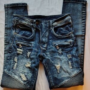 Bie Pa Paris Vintage Mens Rocker Skinny Distressed Jeans Sz 28 x 31